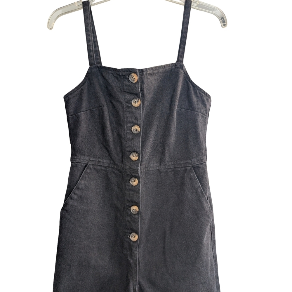 Topshop MOTO Black Denim Wide Leg Jumpsuit Overalls Size 4 - Picture 5 of 12